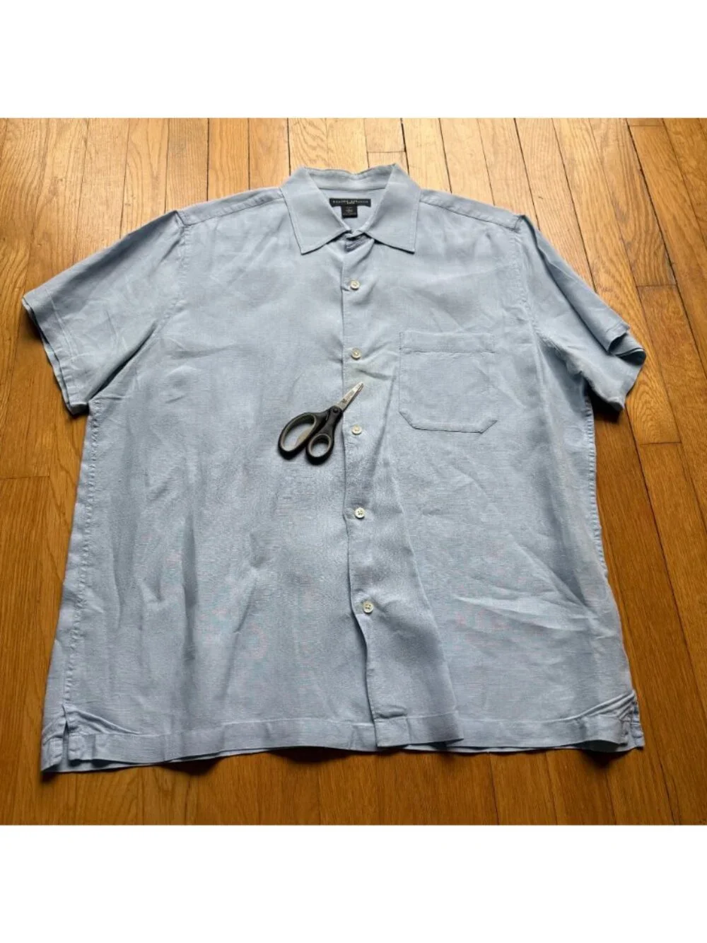 Vintage Banana Republic Size L Blue Linen Button-Down Short Sleeve Shirt Top